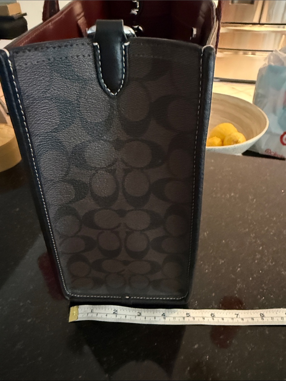 Coach Brown Signature Canvas Tote with Burgundy Accents - Picture 9 of 9